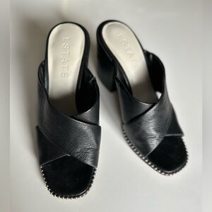 1. State Ricard black leather studded block heel sandal 8.5